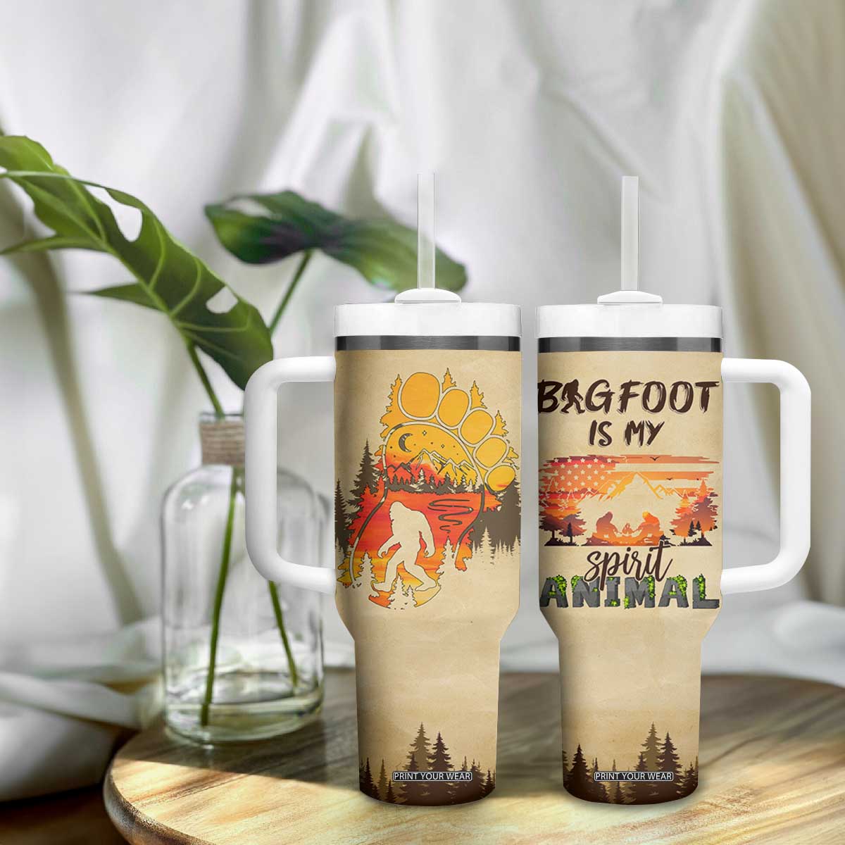Bigfoot Tumbler With Handle Sasquatch Lover Campfire Outdoor Camping Nature Gift TB10 Print Your Wear