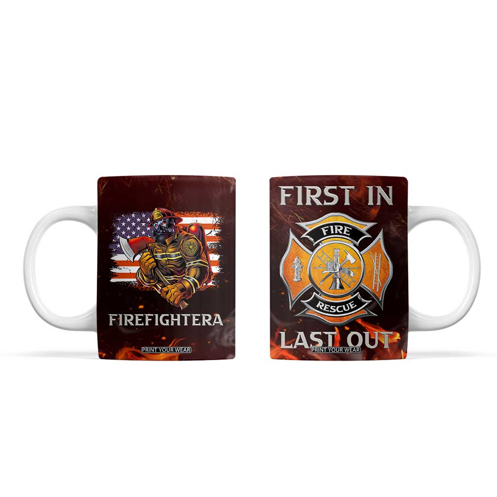 Firefighter Gifts For Men Coffee Mug First In Last Out American Flag TB10 Orange Print Your Wear