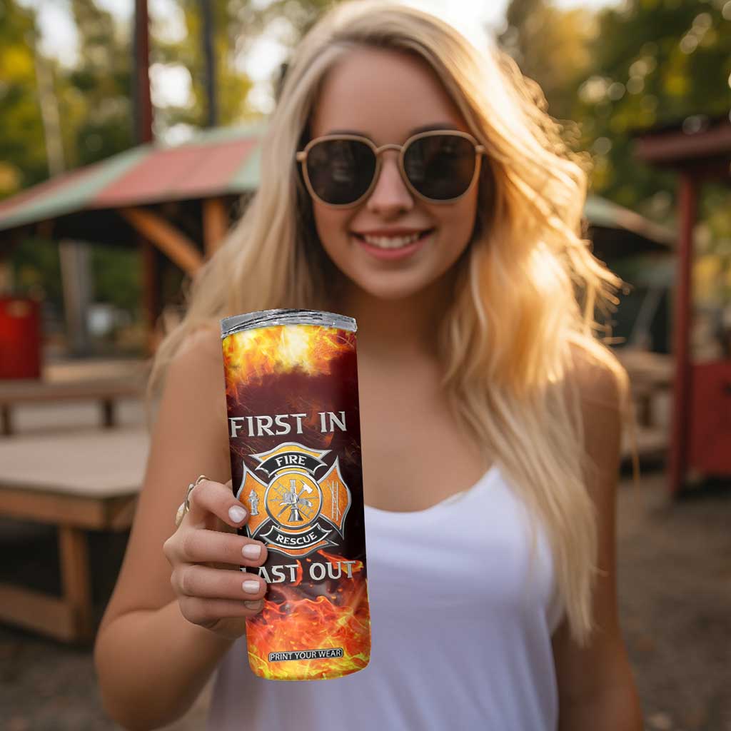 Firefighter Gifts For Men Skinny Tumbler First In Last Out American Flag TB10 Print Your Wear