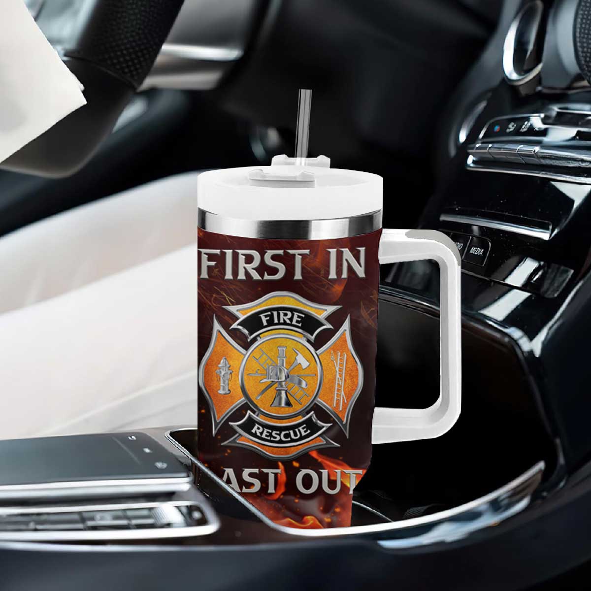 Firefighter Gifts For Men Tumbler With Handle First In Last Out American Flag TB10 Print Your Wear