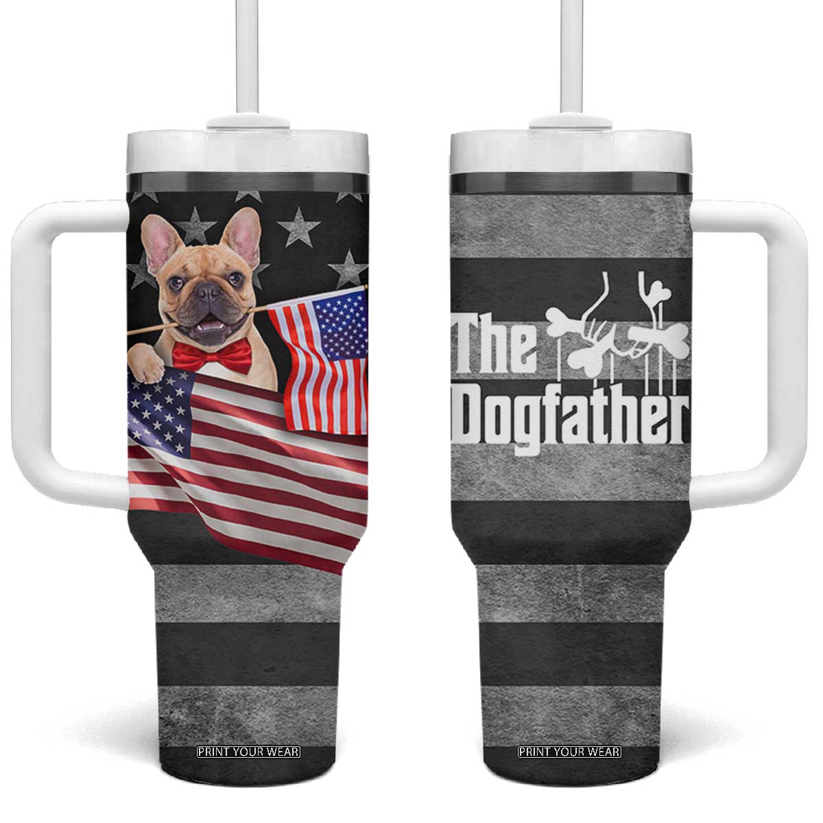 The Dogfather Tumbler With Handle English Bulldog Dog Father Dad Owner Funny Cute Pup Doggo TB10 One Size: 40 oz Grey Print Your Wear