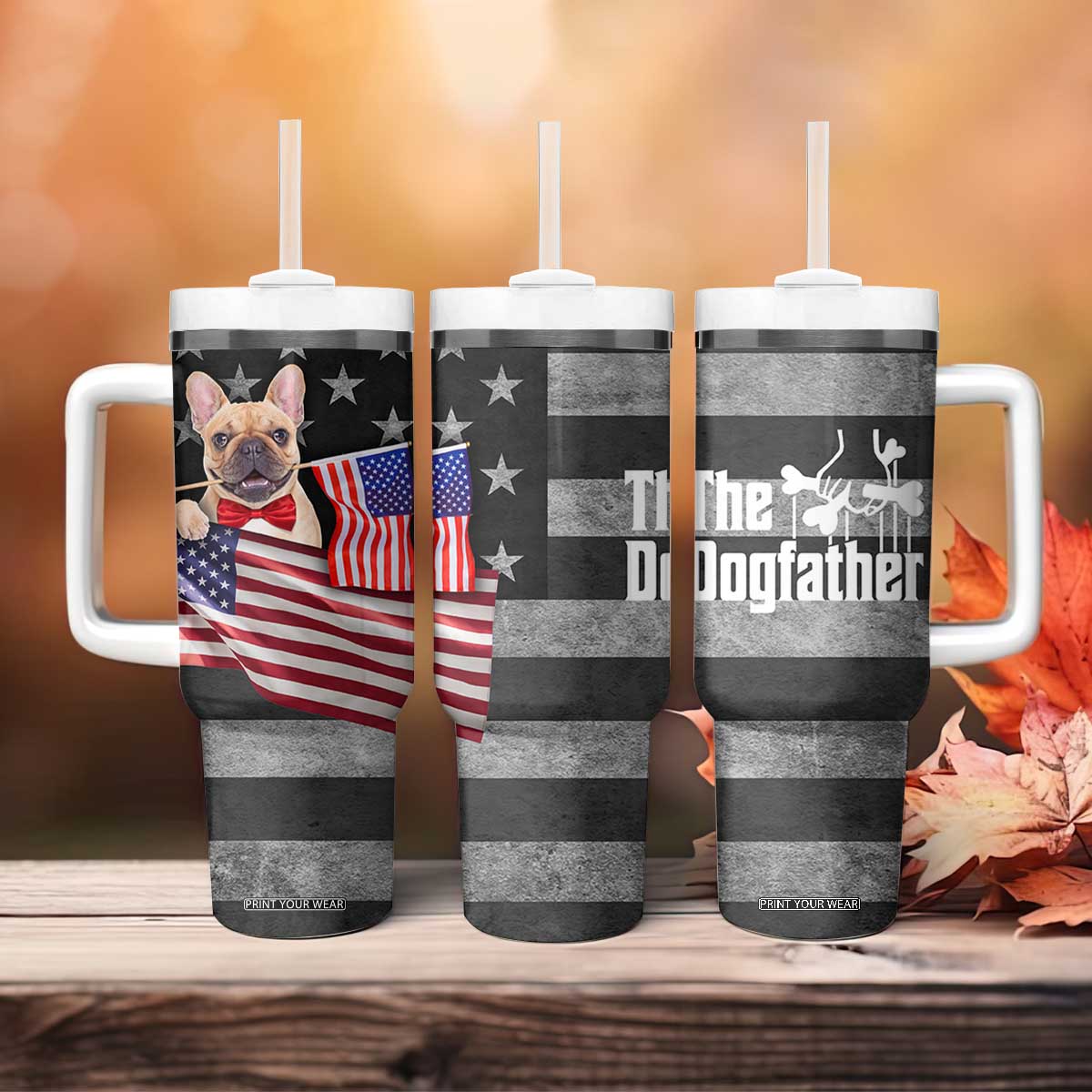 The Dogfather Tumbler With Handle English Bulldog Dog Father Dad Owner Funny Cute Pup Doggo TB10 Print Your Wear