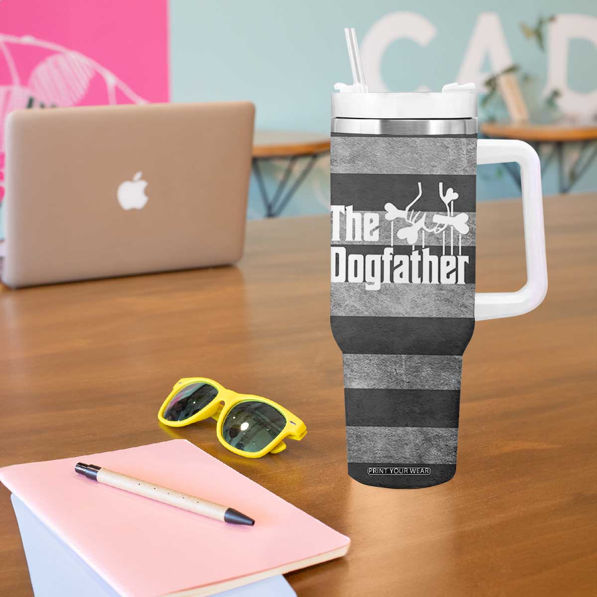 The Dogfather Tumbler With Handle English Bulldog Dog Father Dad Owner Funny Cute Pup Doggo TB10 Print Your Wear