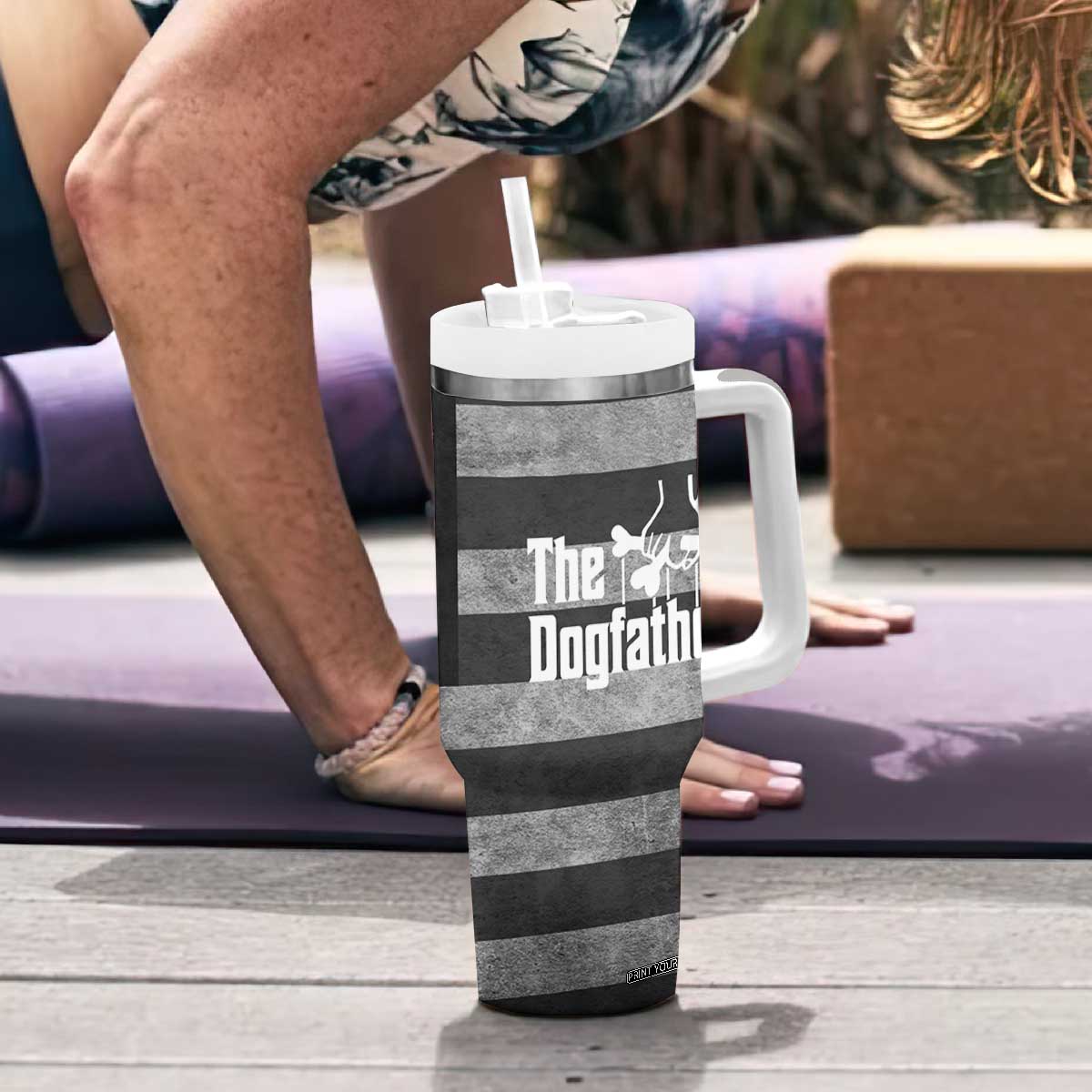 The Dogfather Tumbler With Handle English Bulldog Dog Father Dad Owner Funny Cute Pup Doggo TB10 Print Your Wear