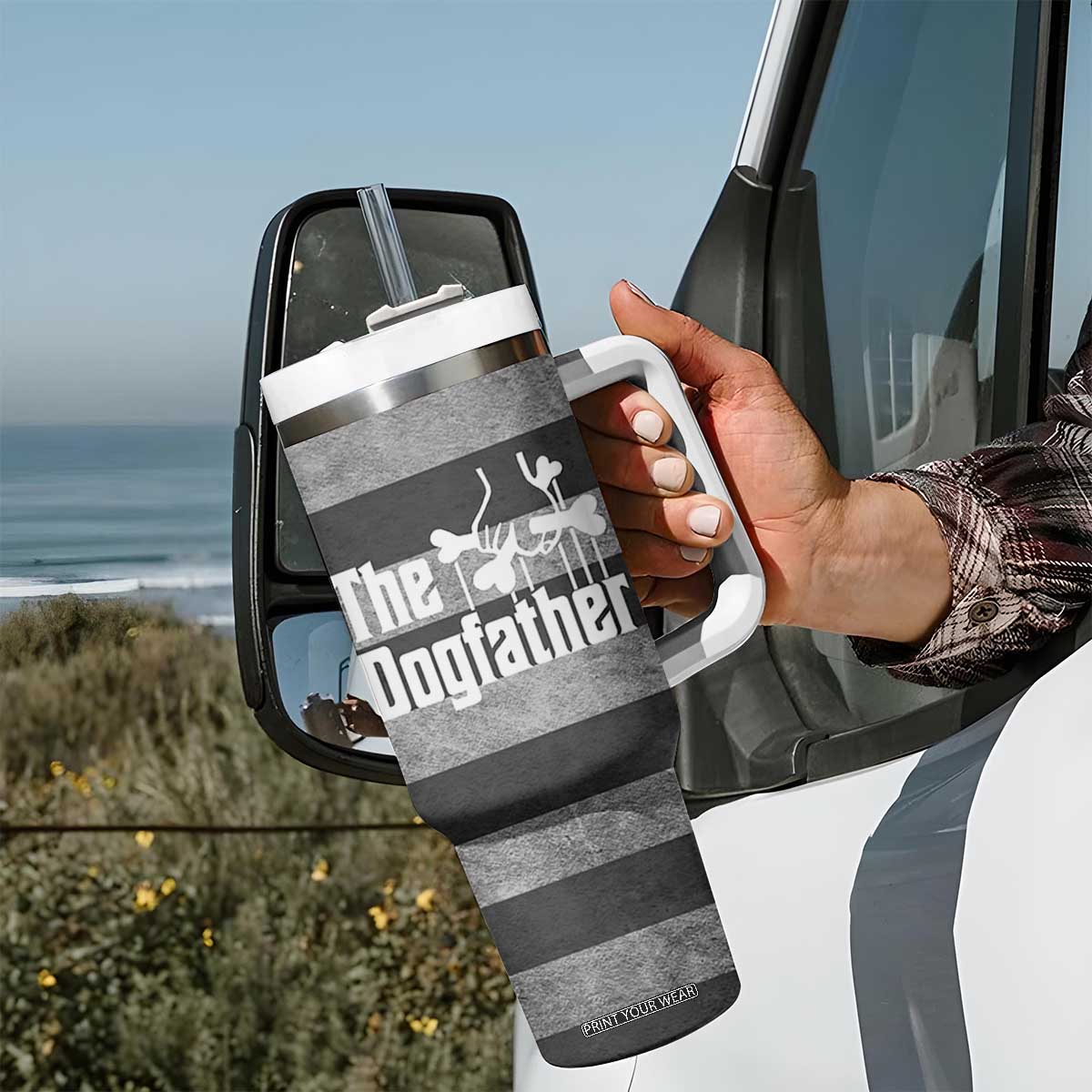 The Dogfather Tumbler With Handle English Bulldog Dog Father Dad Owner Funny Cute Pup Doggo TB10 Print Your Wear