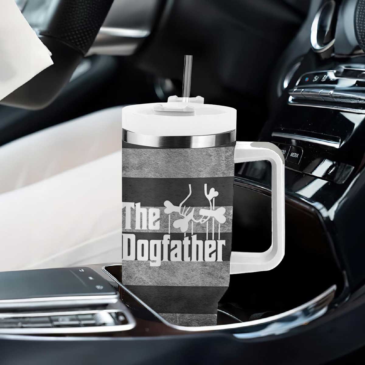 The Dogfather Tumbler With Handle English Bulldog Dog Father Dad Owner Funny Cute Pup Doggo TB10 Print Your Wear