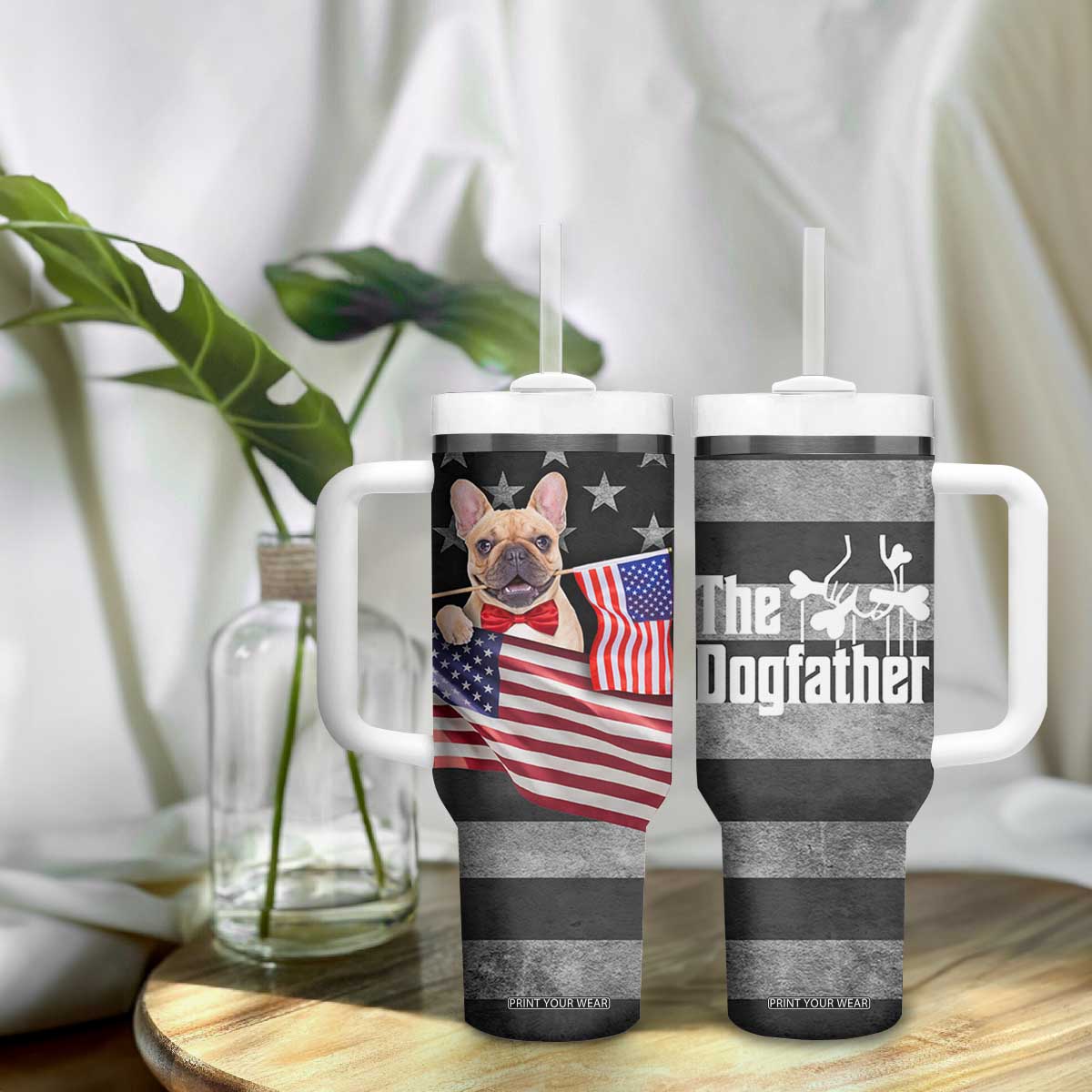 The Dogfather Tumbler With Handle English Bulldog Dog Father Dad Owner Funny Cute Pup Doggo TB10 Print Your Wear