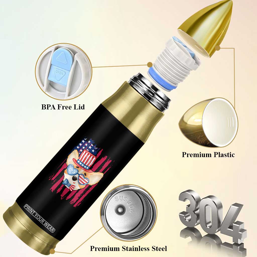 Dog Dad Gifts Bullet Tumbler Funny Cute Pup Doggo American Flag TB10 Print Your Wear