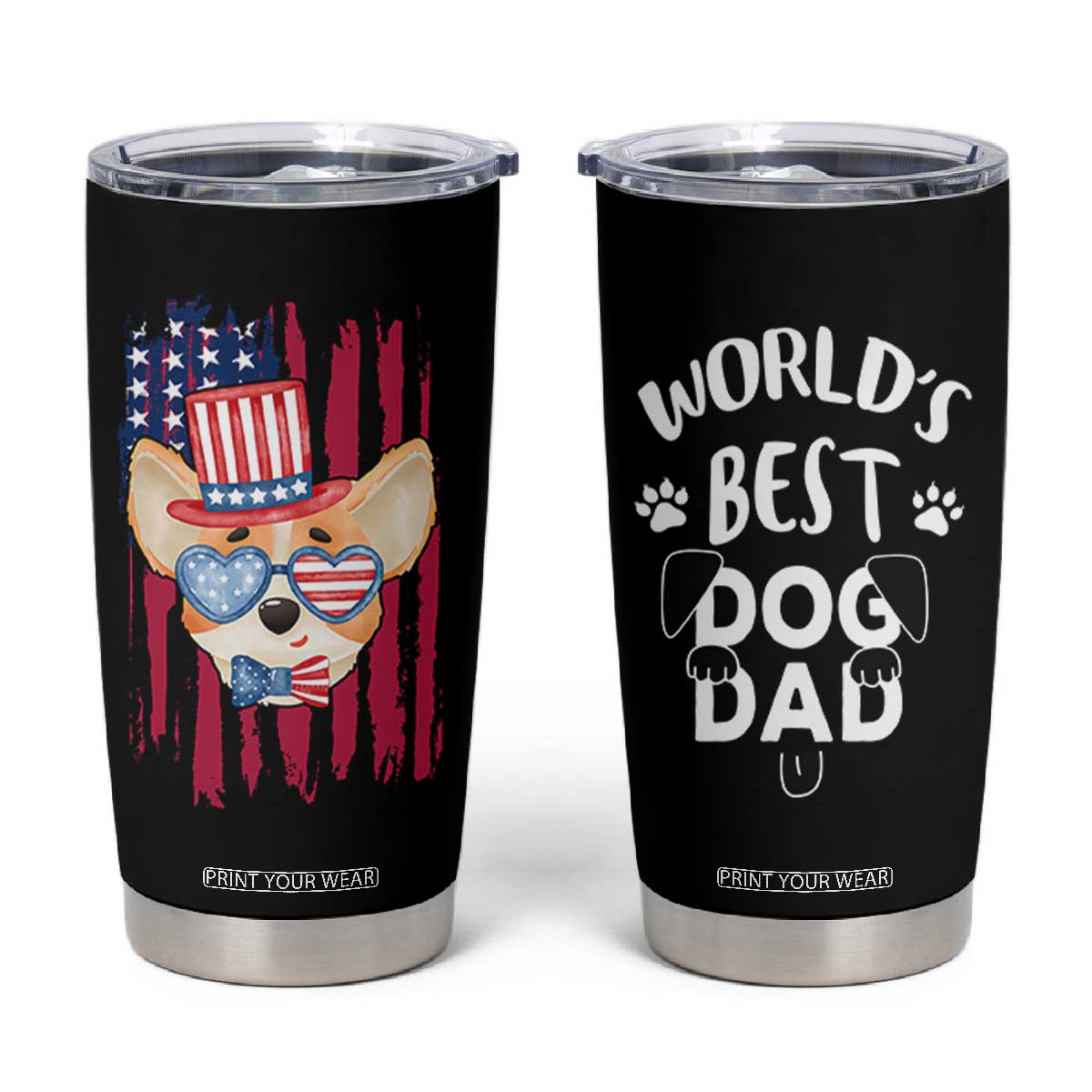 Dog Dad Gifts Tumbler Cup Funny Cute Pup Doggo American Flag TB10 Grey Print Your Wear