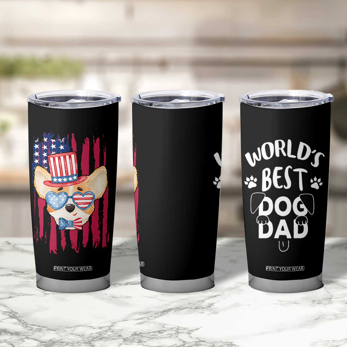 Dog Dad Gifts Tumbler Cup Funny Cute Pup Doggo American Flag TB10 Print Your Wear