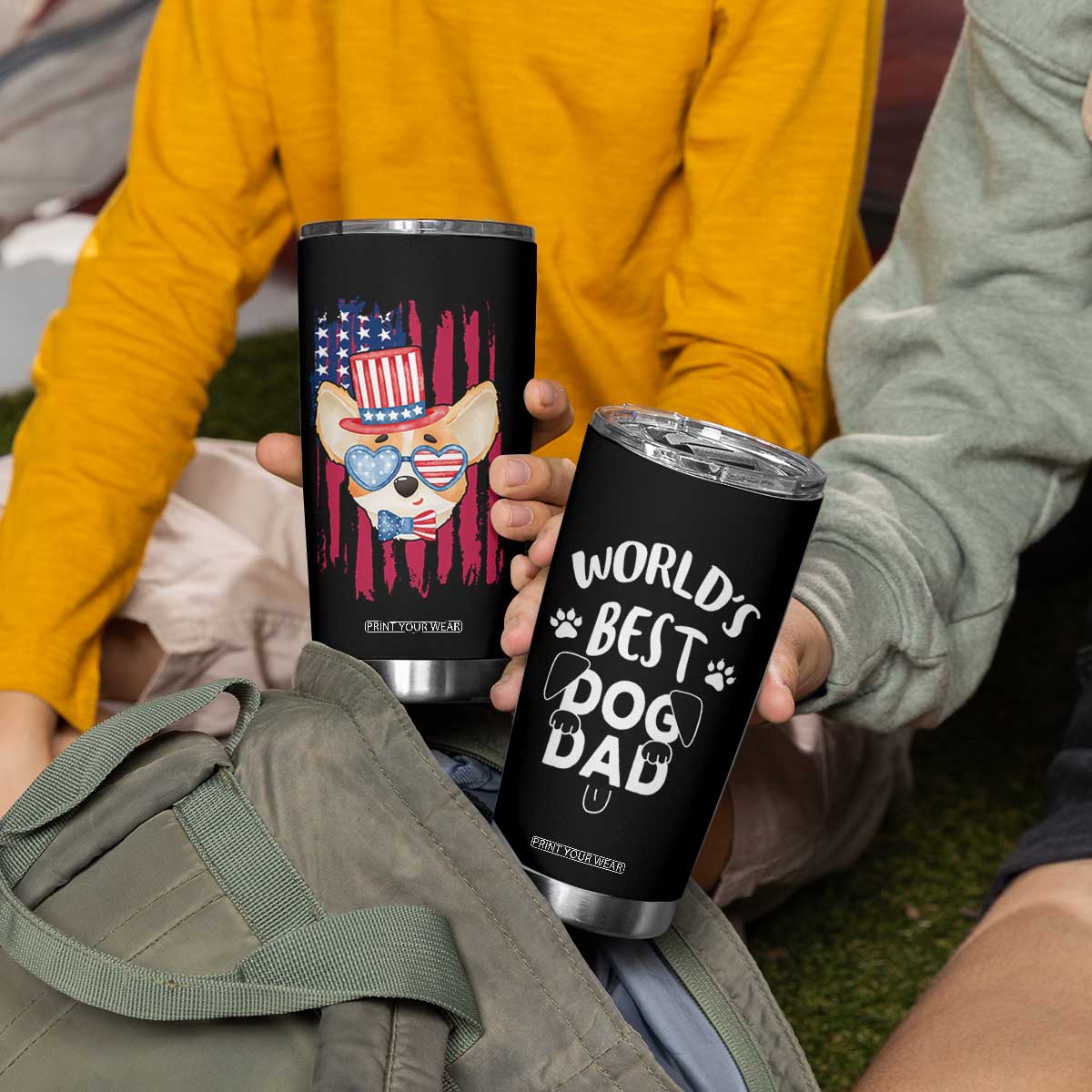 Dog Dad Gifts Tumbler Cup Funny Cute Pup Doggo American Flag TB10 Print Your Wear