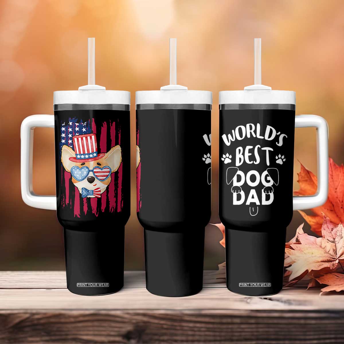 Dog Dad Gifts Tumbler With Handle Funny Cute Pup Doggo American Flag TB10 Print Your Wear
