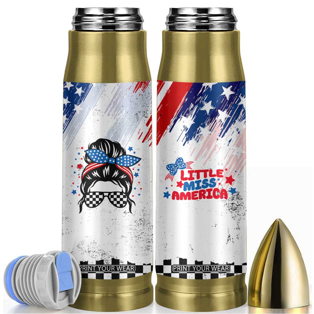 Little Miss America Bullet Tumbler Baby Girl 4th of July Checkered TB10 White Print Your Wear