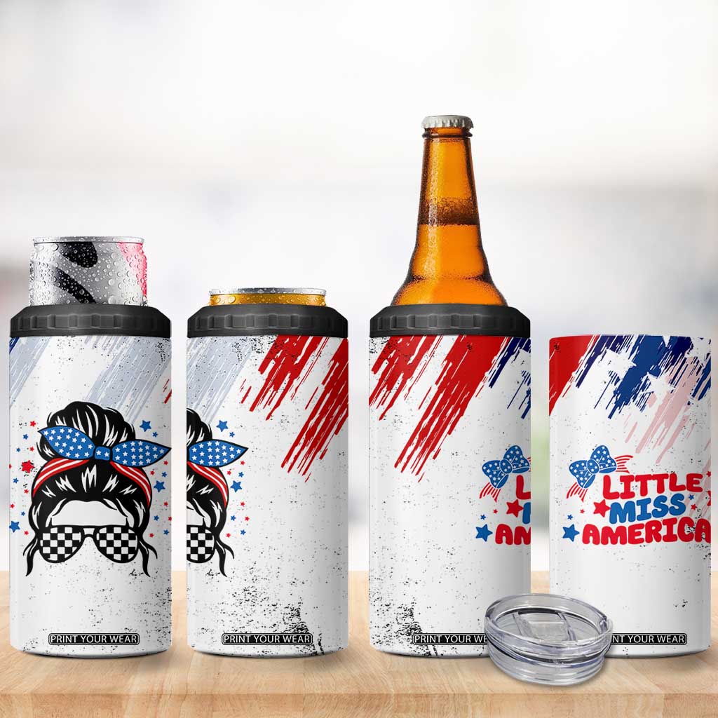 Little Miss America 4 in 1 Can Cooler Tumbler Baby Girl 4th of July Checkered TB10 Print Your Wear