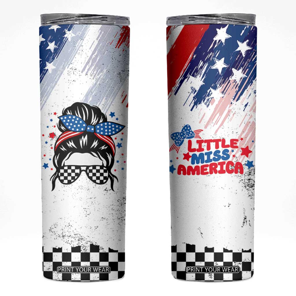 Little Miss America Skinny Tumbler Baby Girl 4th of July Checkered TB10 White Print Your Wear