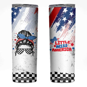 Little Miss America Skinny Tumbler Baby Girl 4th of July Checkered TB10 White Print Your Wear