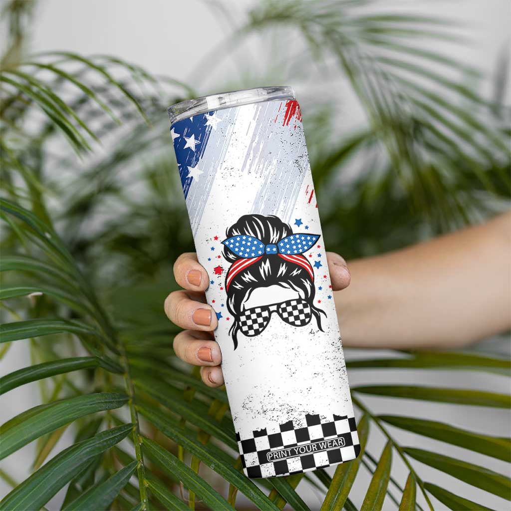 Little Miss America Skinny Tumbler Baby Girl 4th of July Checkered TB10 Print Your Wear