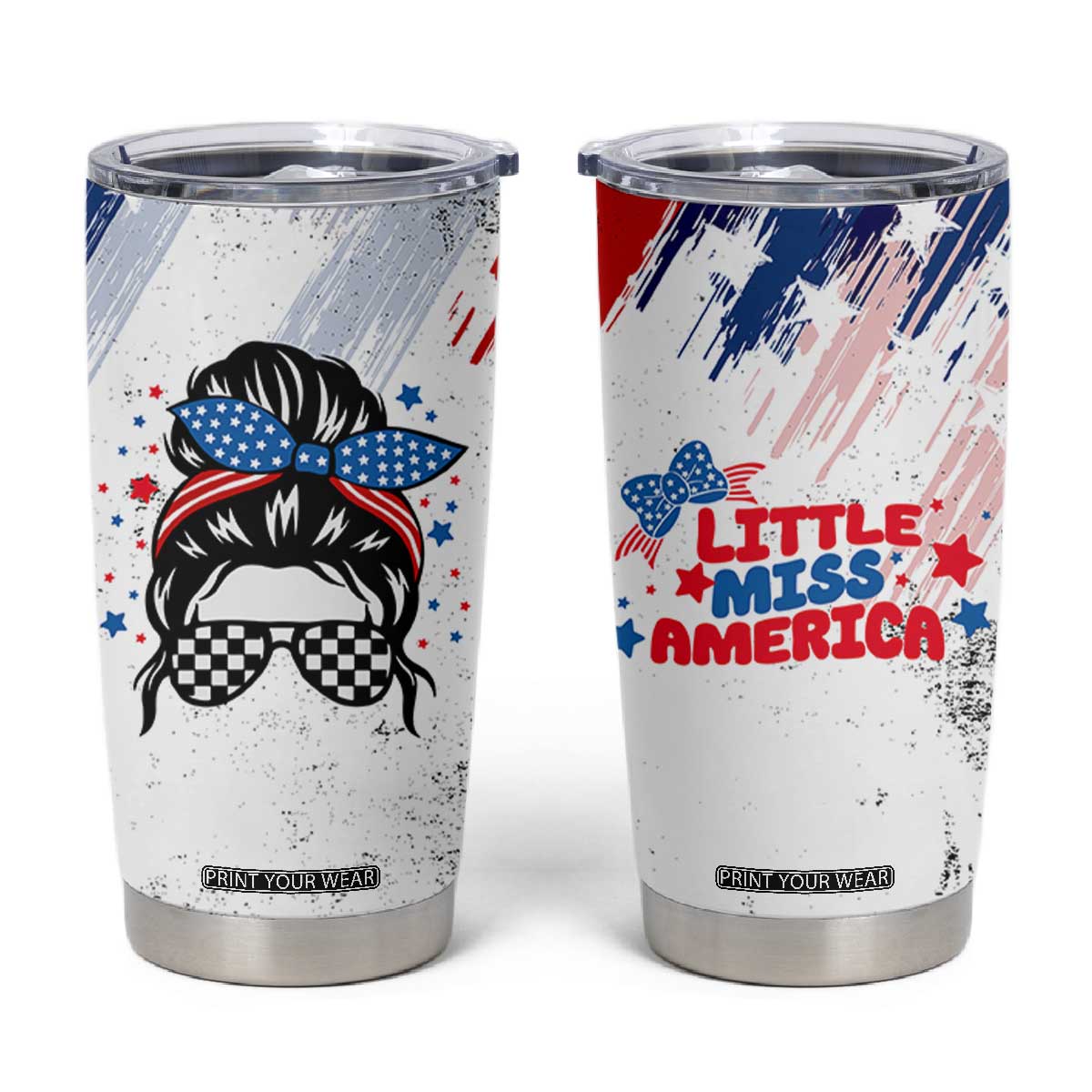 Little Miss America Tumbler Cup Baby Girl 4th of July Checkered TB10 White Print Your Wear