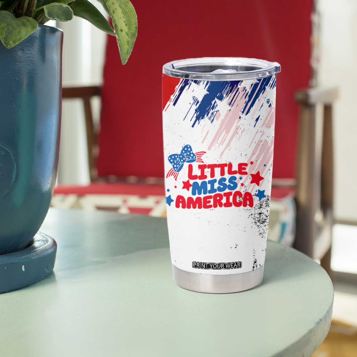 Little Miss America Tumbler Cup Baby Girl 4th of July Checkered TB10 Print Your Wear