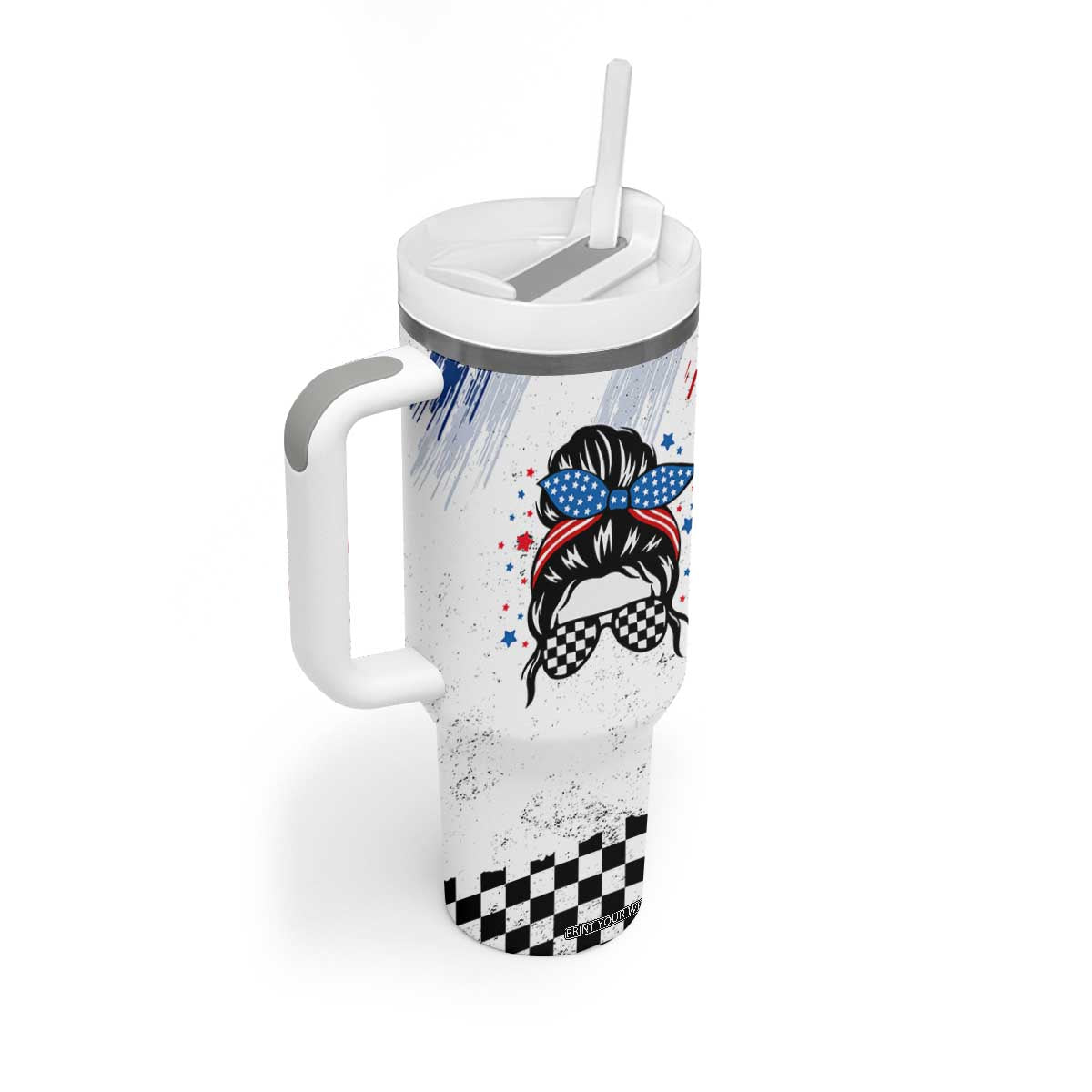 Little Miss America Tumbler With Handle Baby Girl 4th of July Checkered TB10 Print Your Wear