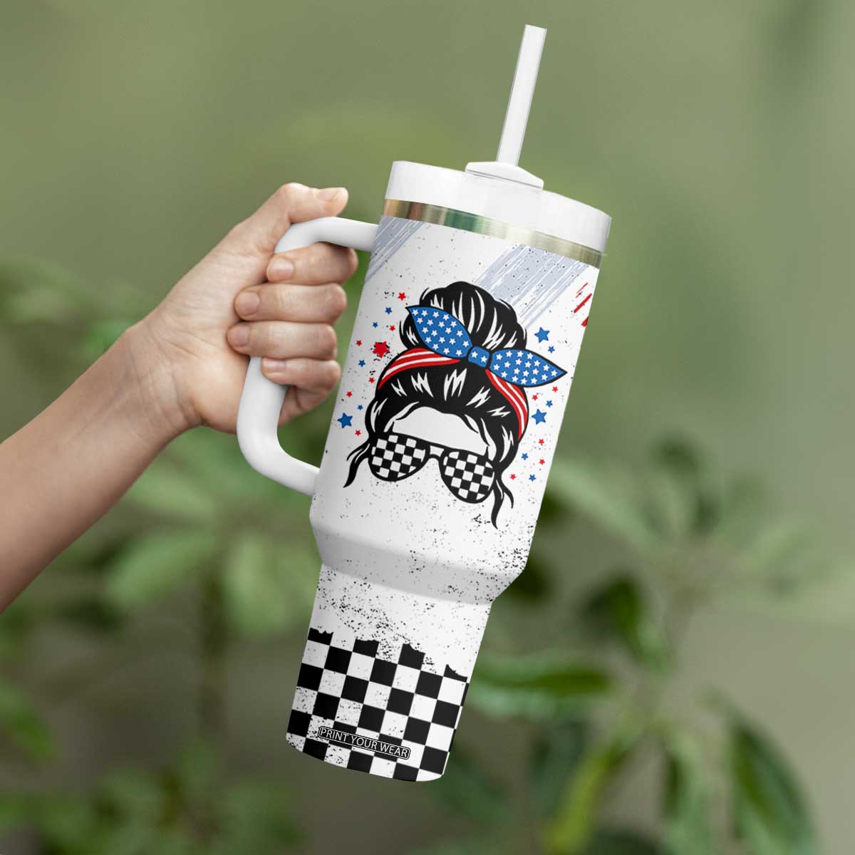 Little Miss America Tumbler With Handle Baby Girl 4th of July Checkered TB10 Print Your Wear