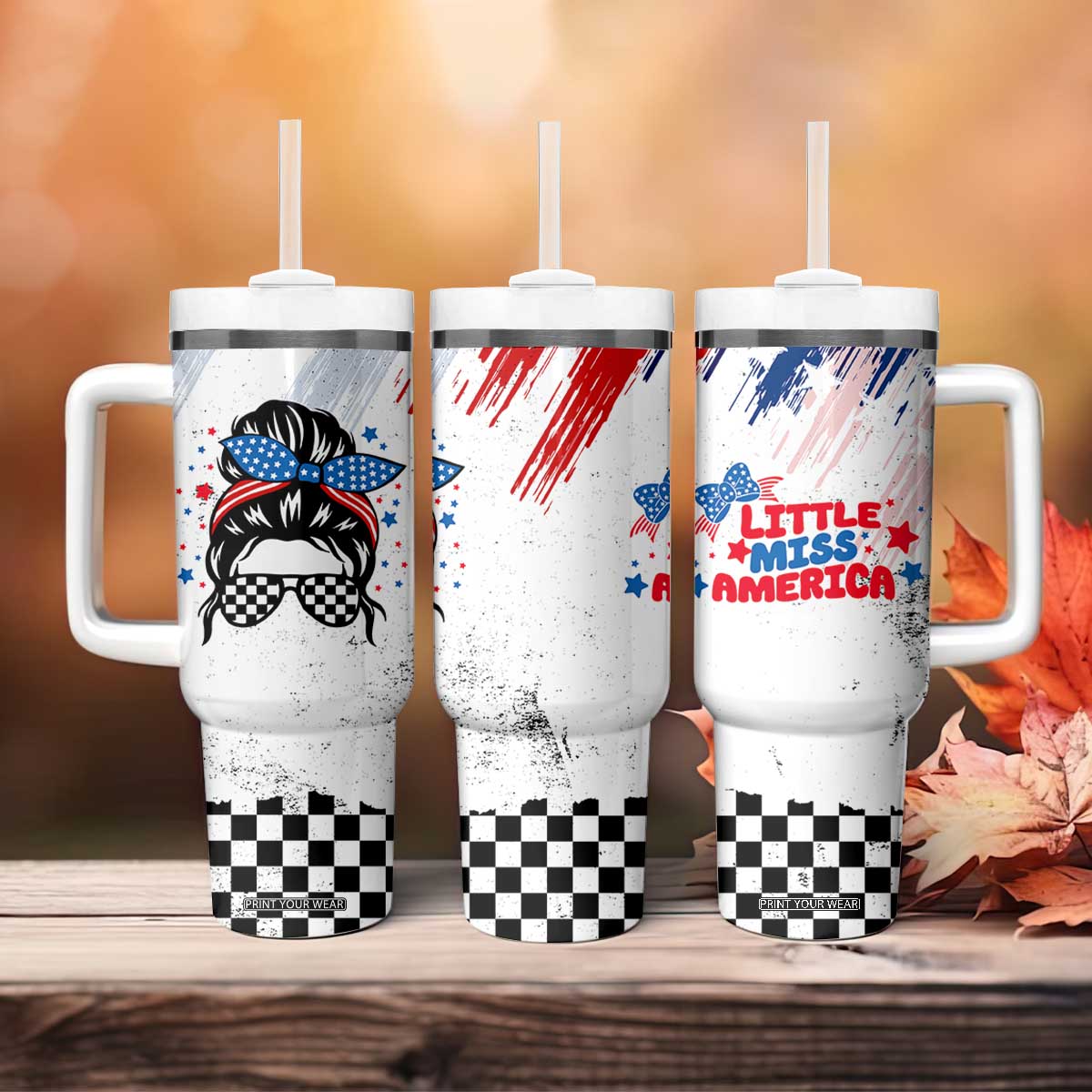 Little Miss America Tumbler With Handle Baby Girl 4th of July Checkered TB10 Print Your Wear