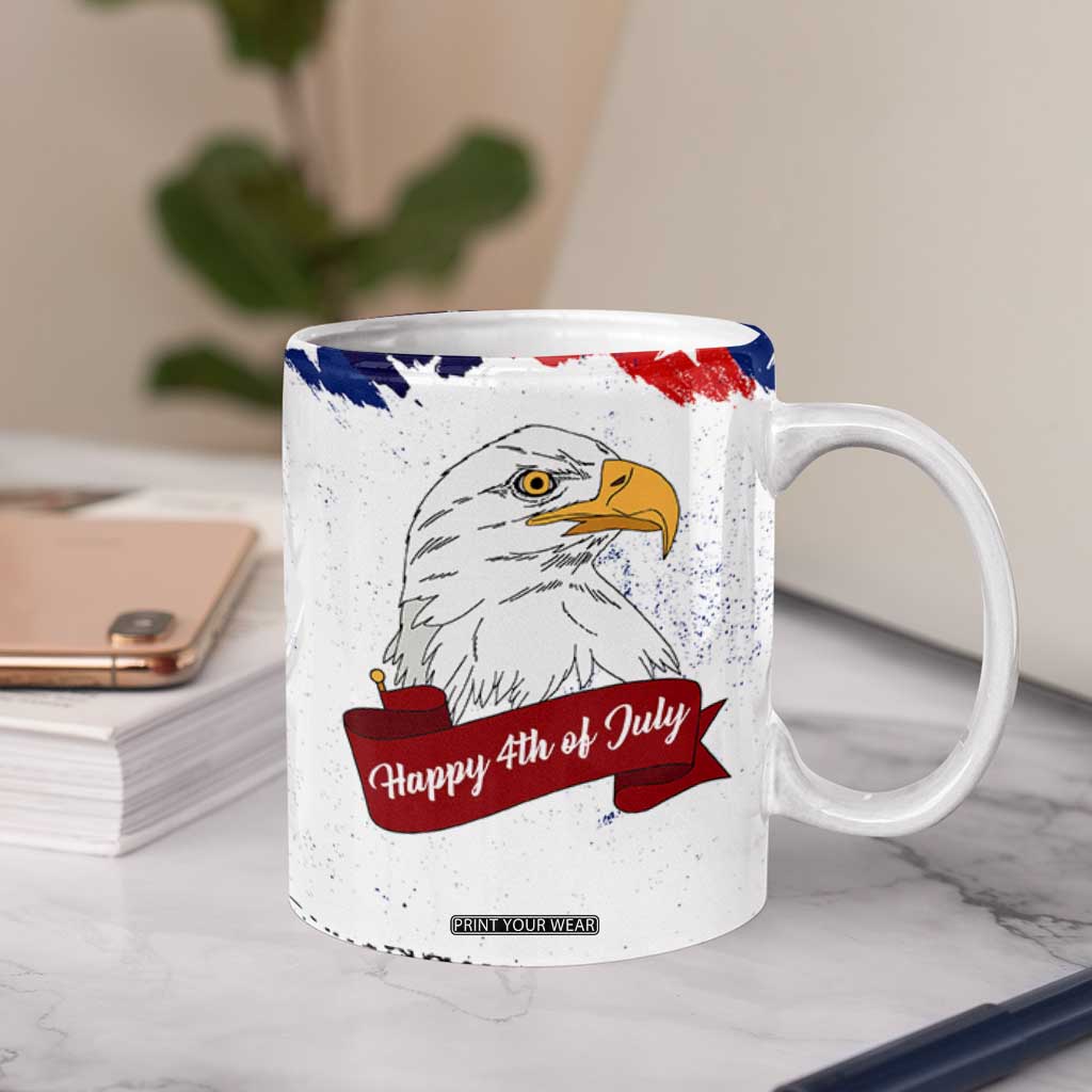 Happy 4th Of July Coffee Mug USA American Flag Bald Eagle Patriotic Red White Blue TB10 Print Your Wear