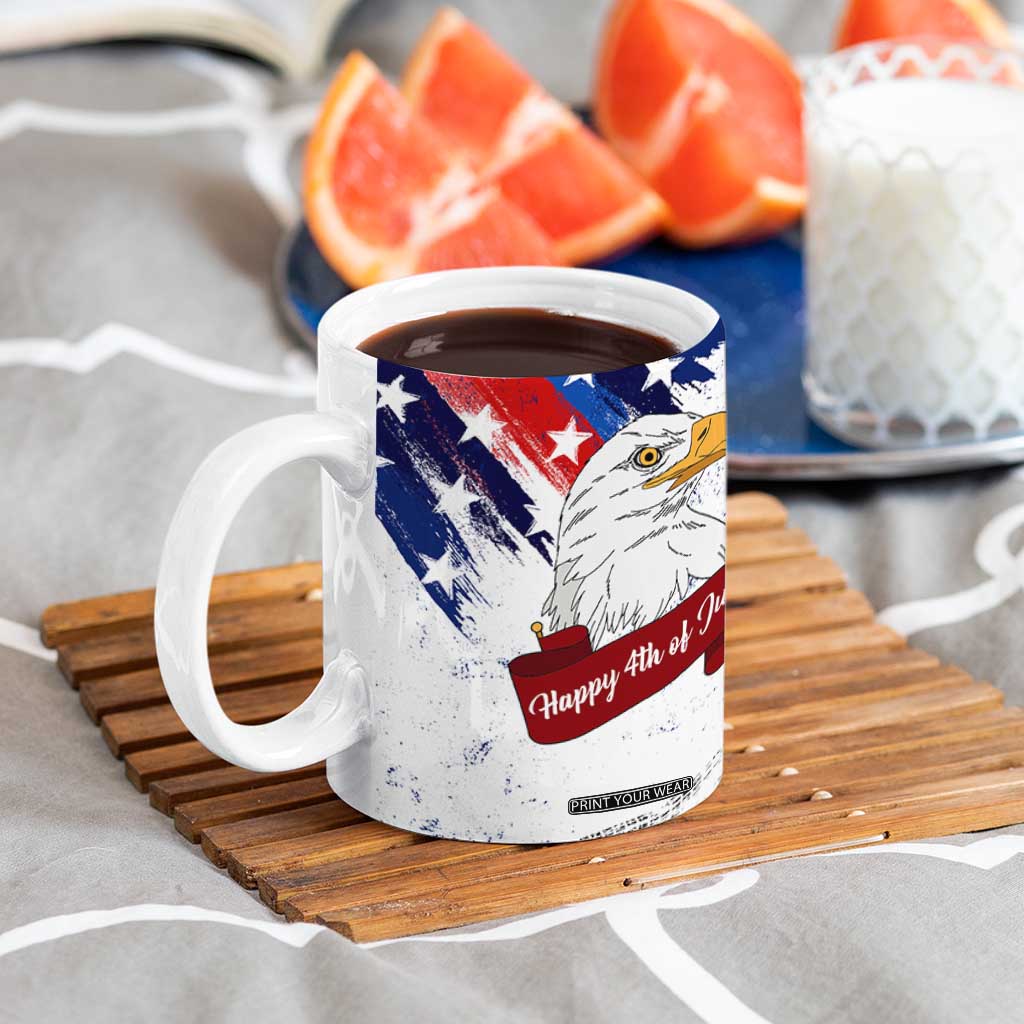 Happy 4th Of July Coffee Mug USA American Flag Bald Eagle Patriotic Red White Blue TB10 Print Your Wear