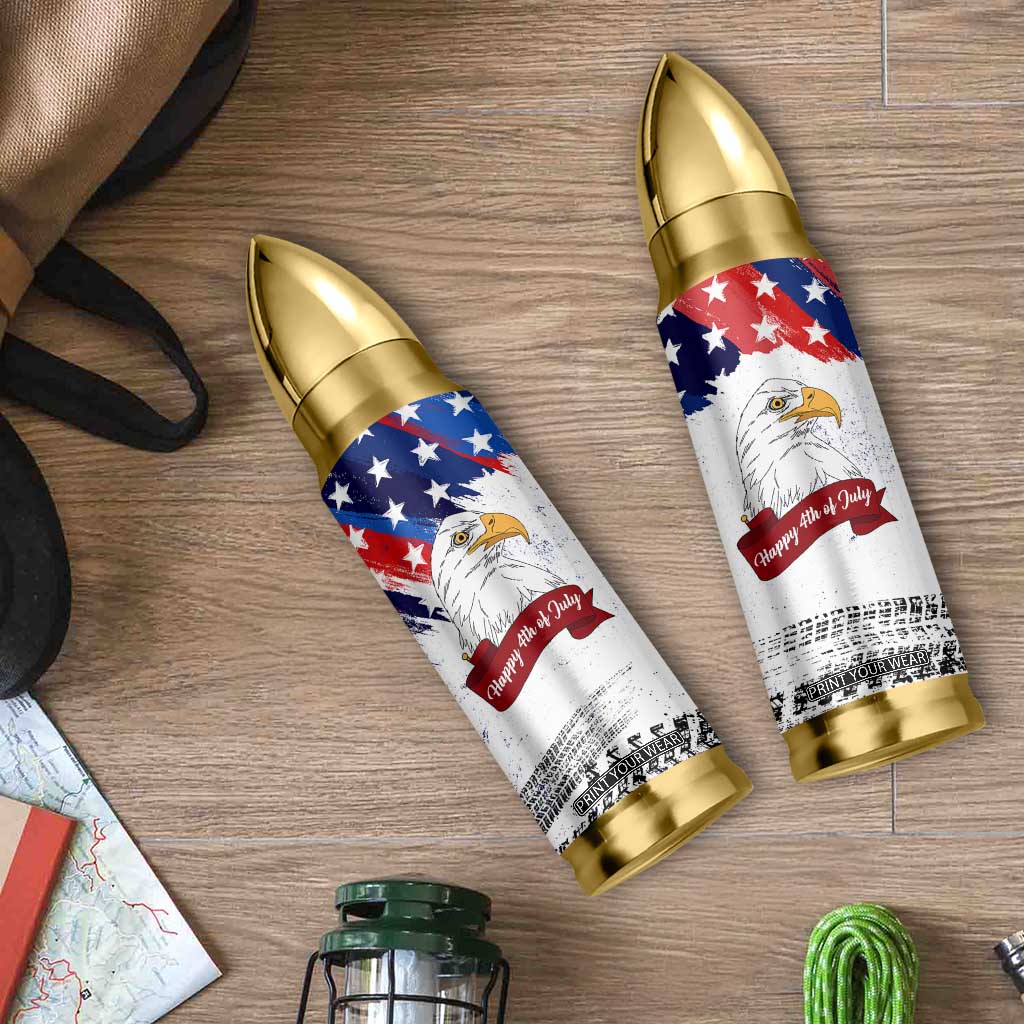 Happy 4th Of July Bullet Tumbler USA American Flag Bald Eagle Patriotic Red White Blue TB10 Print Your Wear