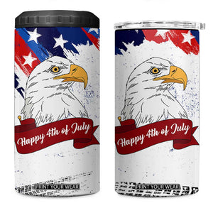 Happy 4th Of July 4 in 1 Can Cooler Tumbler USA American Flag Bald Eagle Patriotic Red White Blue TB10 One Size: 16 oz White Print Your Wear