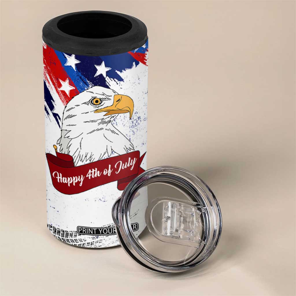 Happy 4th Of July 4 in 1 Can Cooler Tumbler USA American Flag Bald Eagle Patriotic Red White Blue TB10 Print Your Wear