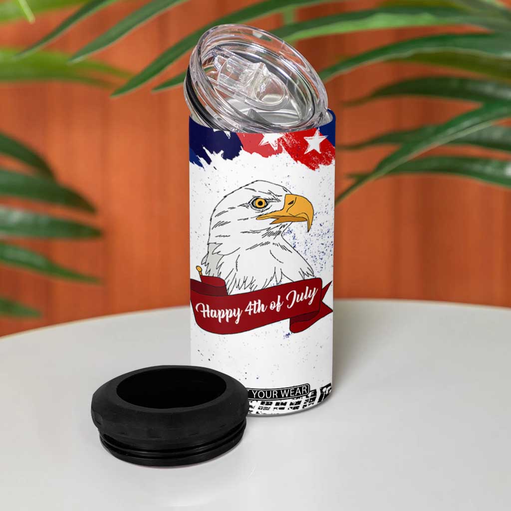 Happy 4th Of July 4 in 1 Can Cooler Tumbler USA American Flag Bald Eagle Patriotic Red White Blue TB10 Print Your Wear