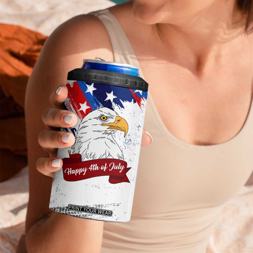 Happy 4th Of July 4 in 1 Can Cooler Tumbler USA American Flag Bald Eagle Patriotic Red White Blue TB10 Print Your Wear