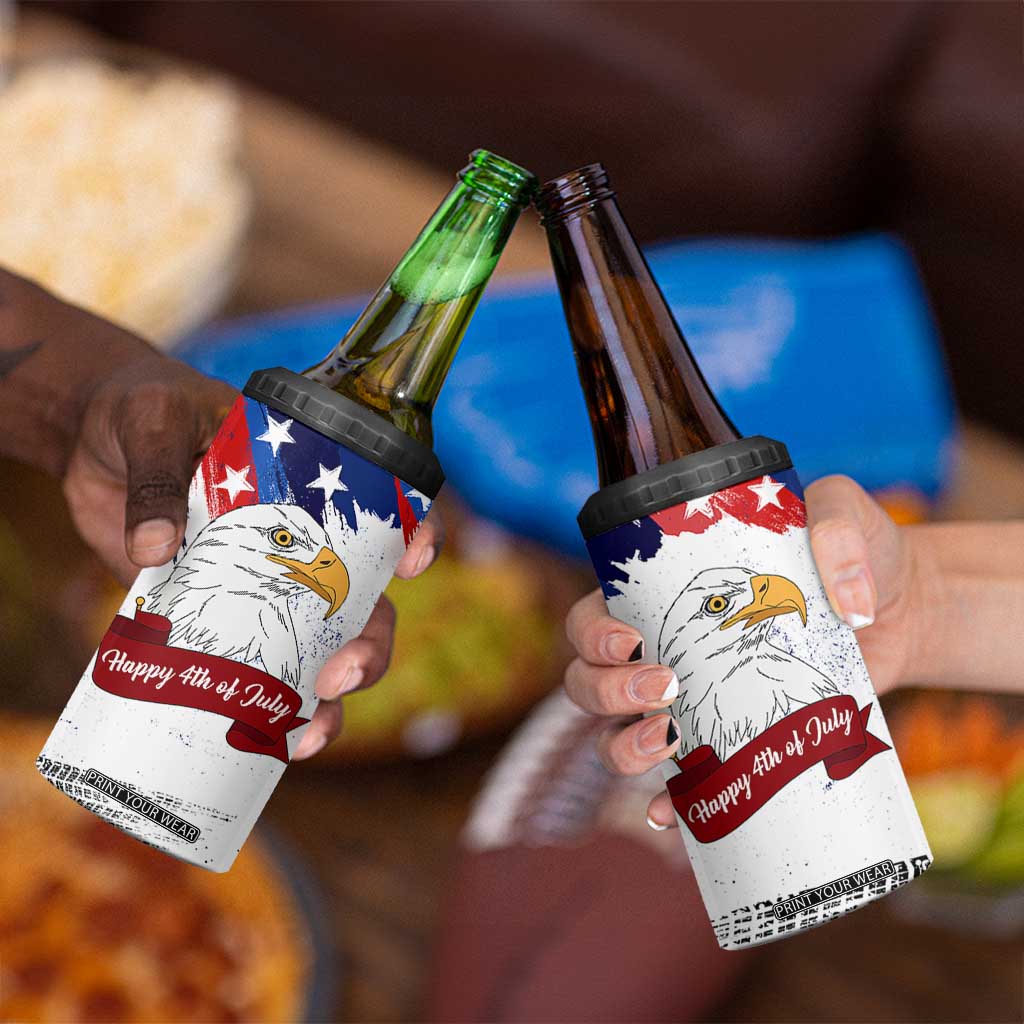Happy 4th Of July 4 in 1 Can Cooler Tumbler USA American Flag Bald Eagle Patriotic Red White Blue TB10 Print Your Wear