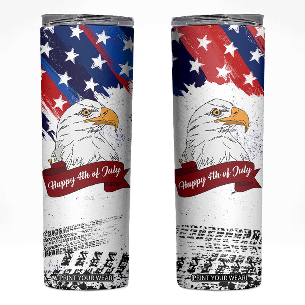 Happy 4th Of July Skinny Tumbler USA American Flag Bald Eagle Patriotic Red White Blue TB10 White Print Your Wear