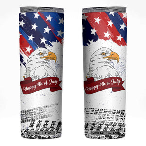 Happy 4th Of July Skinny Tumbler USA American Flag Bald Eagle Patriotic Red White Blue TB10 White Print Your Wear