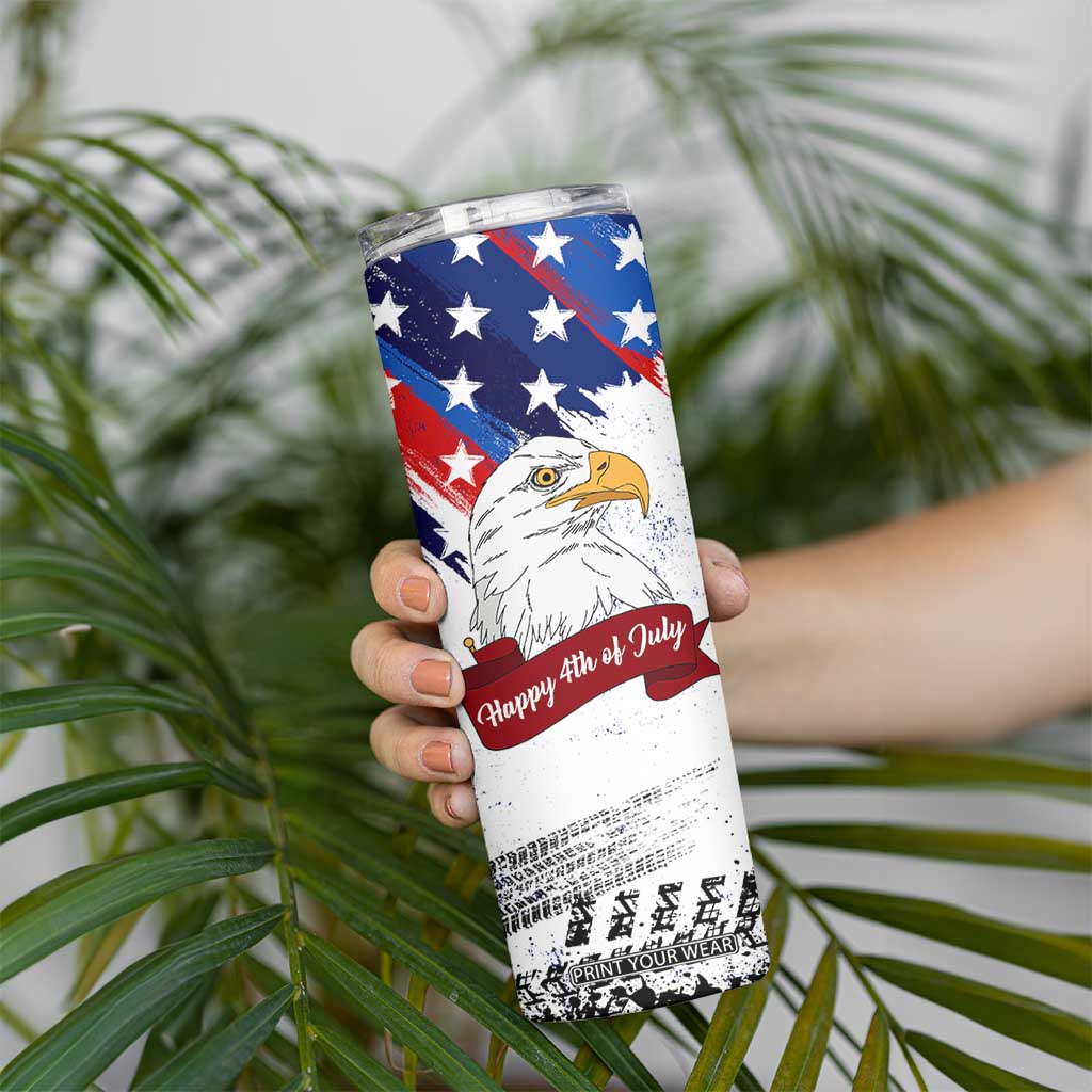 Happy 4th Of July Skinny Tumbler USA American Flag Bald Eagle Patriotic Red White Blue TB10 Print Your Wear