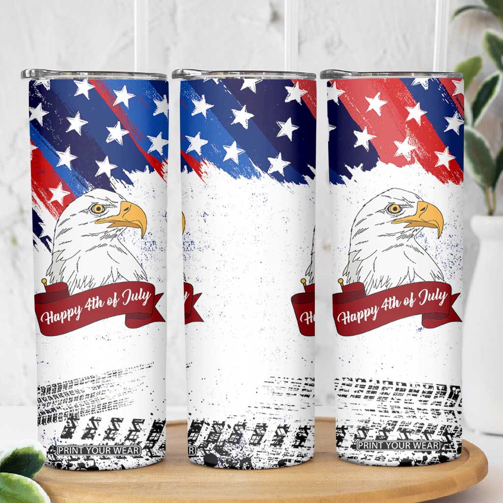 Happy 4th Of July Skinny Tumbler USA American Flag Bald Eagle Patriotic Red White Blue TB10 Print Your Wear
