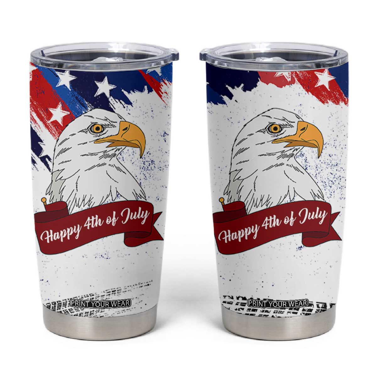 Happy 4th Of July Tumbler Cup USA American Flag Bald Eagle Patriotic Red White Blue TB10 White Print Your Wear