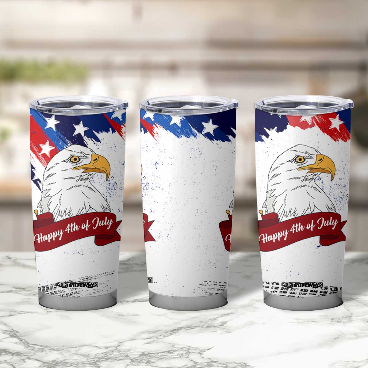 Happy 4th Of July Tumbler Cup USA American Flag Bald Eagle Patriotic Red White Blue TB10 Print Your Wear
