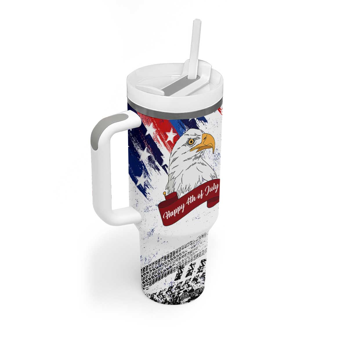 Happy 4th Of July Tumbler With Handle USA American Flag Bald Eagle Patriotic Red White Blue TB10 Print Your Wear