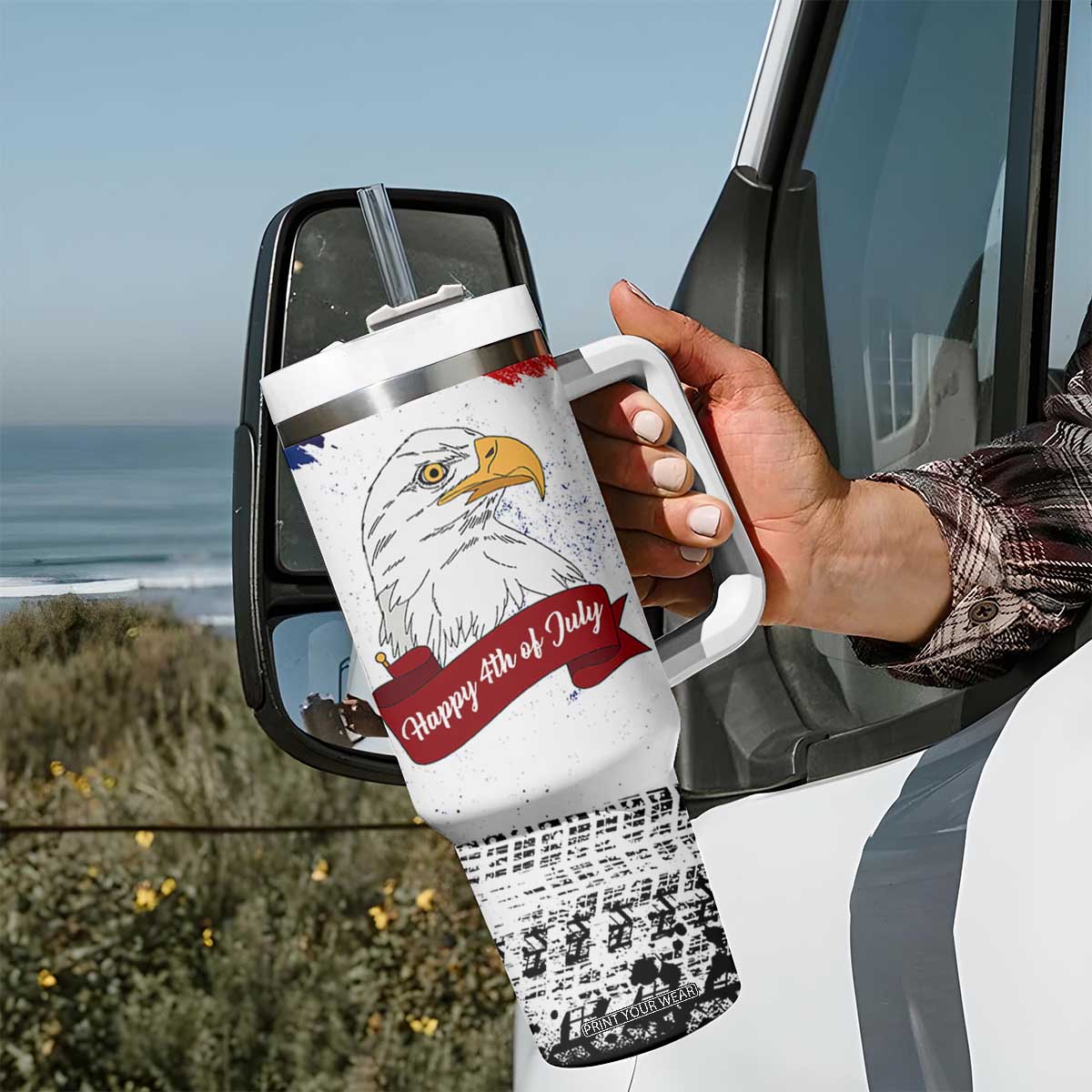 Happy 4th Of July Tumbler With Handle USA American Flag Bald Eagle Patriotic Red White Blue TB10 Print Your Wear