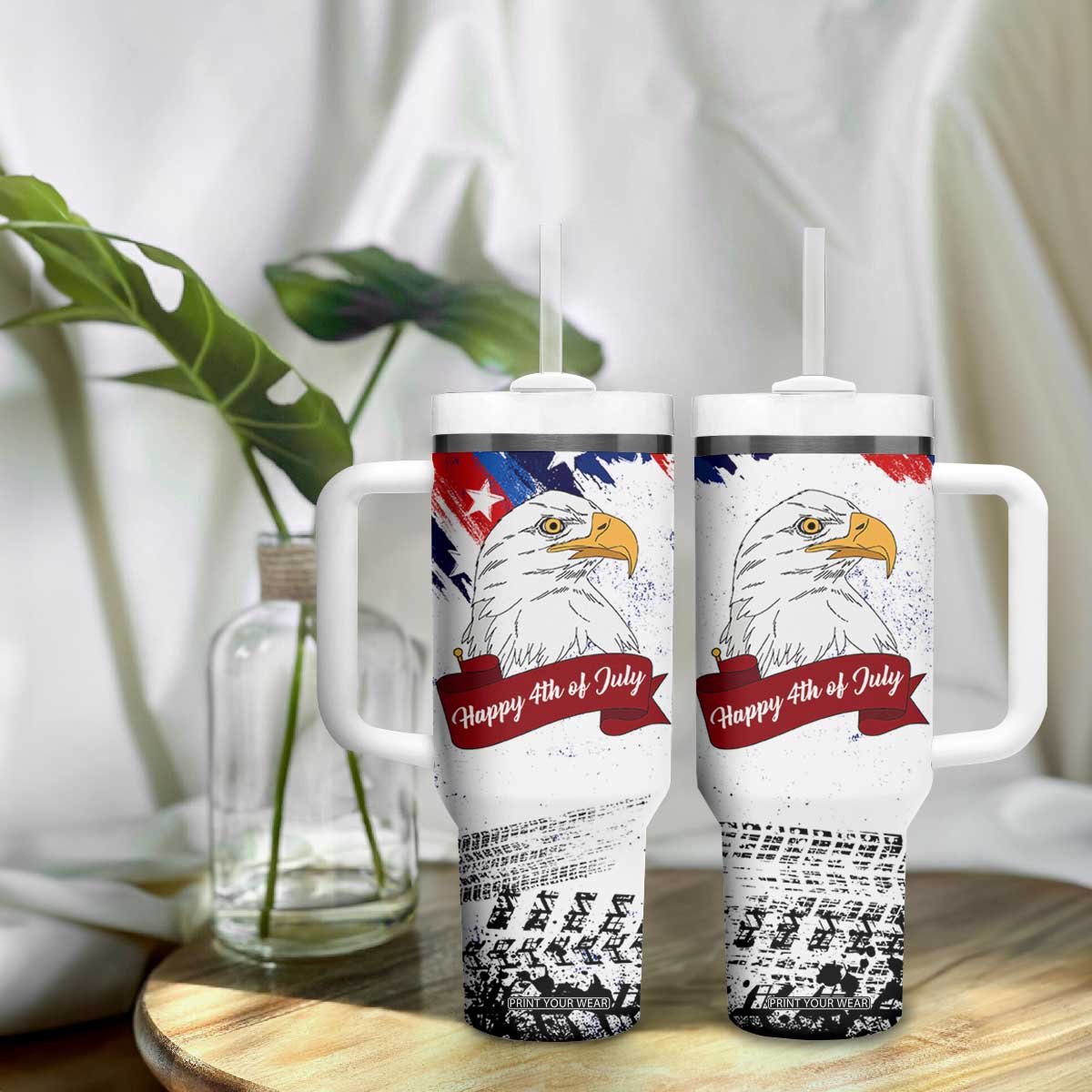 Happy 4th Of July Tumbler With Handle USA American Flag Bald Eagle Patriotic Red White Blue TB10 Print Your Wear