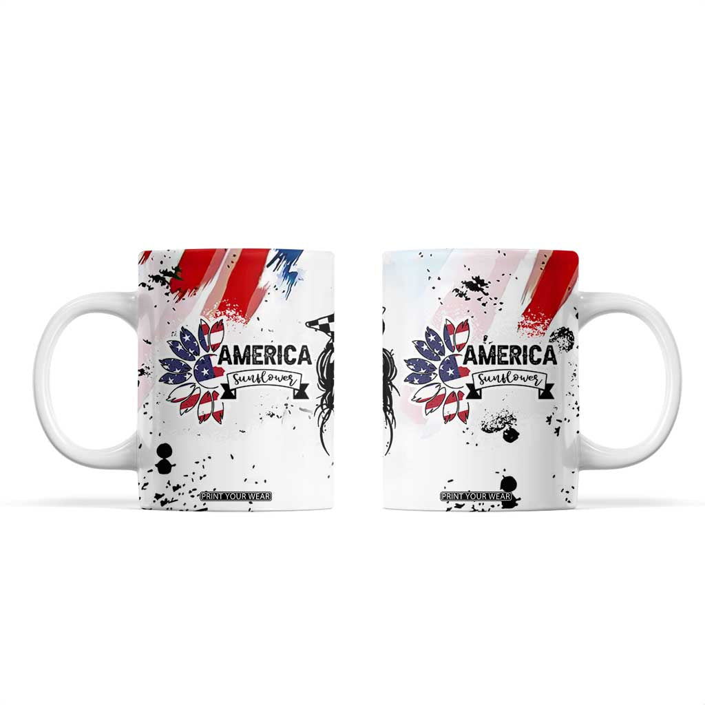 Happy 4th Of July Coffee Mug America Sunflower Flag American Patriotic Flower TB10 White Print Your Wear