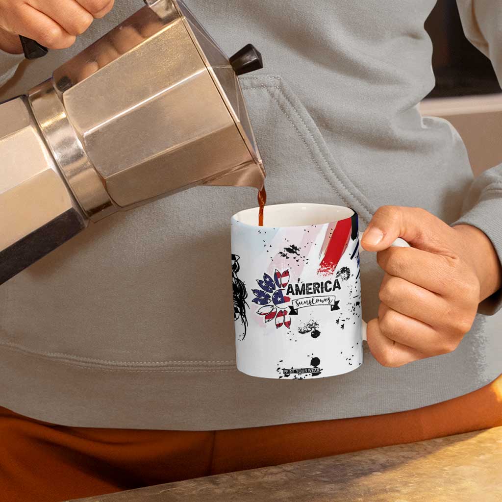 Happy 4th Of July Coffee Mug America Sunflower Flag American Patriotic Flower TB10 Print Your Wear