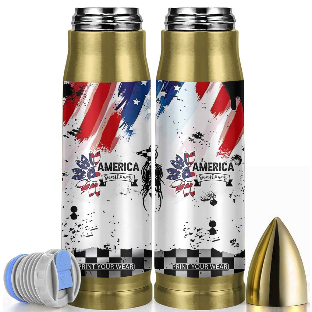 Happy 4th Of July Bullet Tumbler America Sunflower Flag American Patriotic Flower TB10 White Print Your Wear