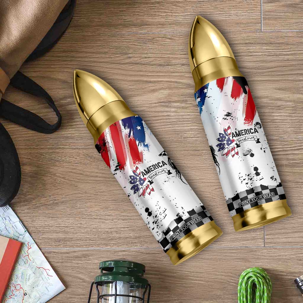 Happy 4th Of July Bullet Tumbler America Sunflower Flag American Patriotic Flower TB10 Print Your Wear
