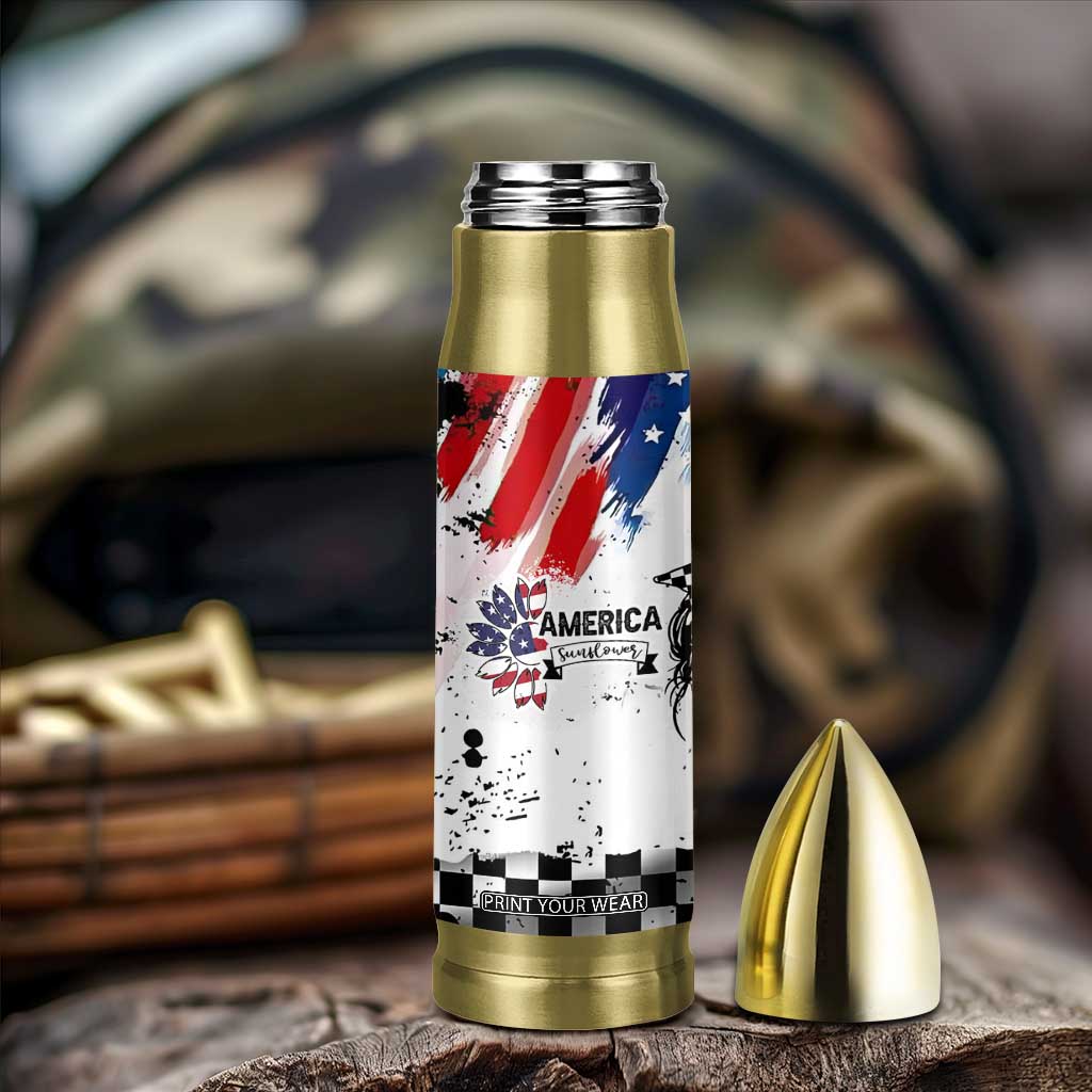 Happy 4th Of July Bullet Tumbler America Sunflower Flag American Patriotic Flower TB10 Print Your Wear