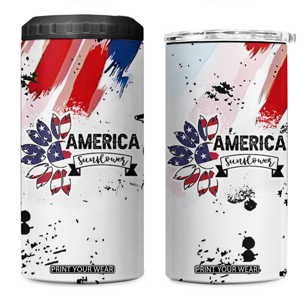Happy 4th Of July 4 in 1 Can Cooler Tumbler America Sunflower Flag American Patriotic Flower TB10 One Size: 16 oz White Print Your Wear