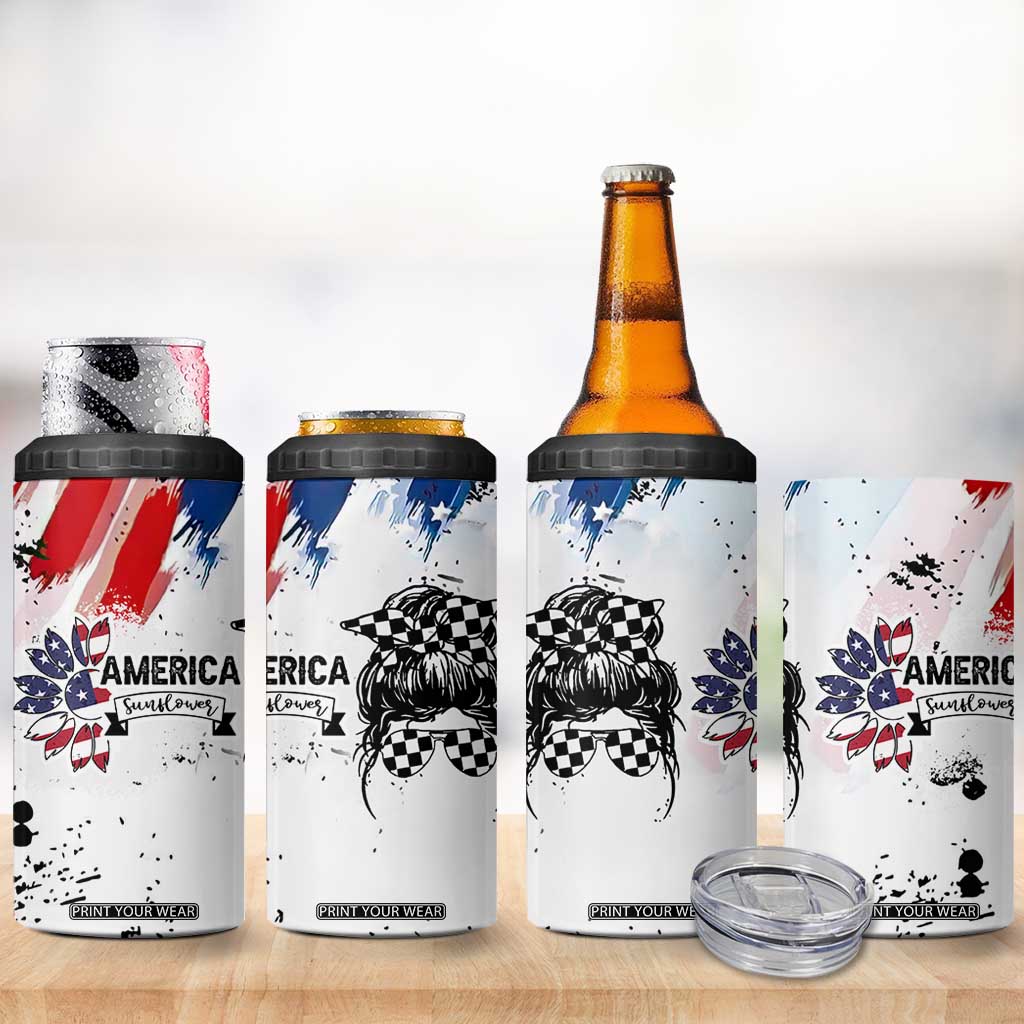 Happy 4th Of July 4 in 1 Can Cooler Tumbler America Sunflower Flag American Patriotic Flower TB10 Print Your Wear